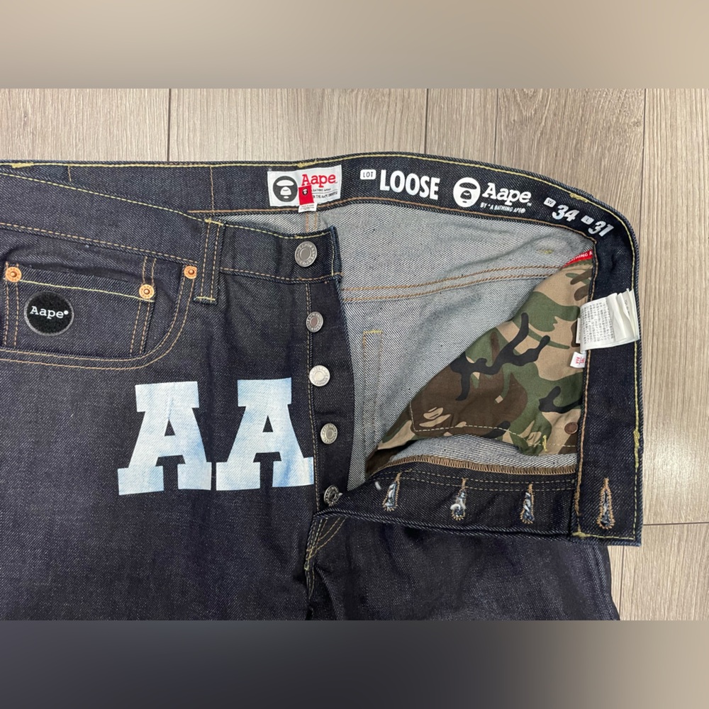 AAPE A Bathing Ape Bape Loose Denim Jeans Mens Sz 34X31 - Picture 10 of 15